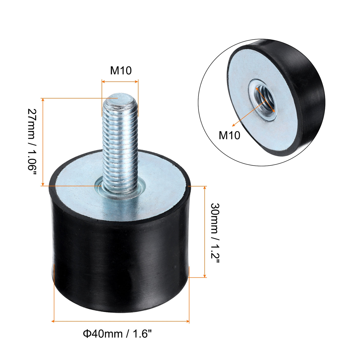 uxcell Uxcell 2pcs M10x27mm Thread Studs Rubber Shock 40x30mm Male Female 2pcs M10 Lock Nuts