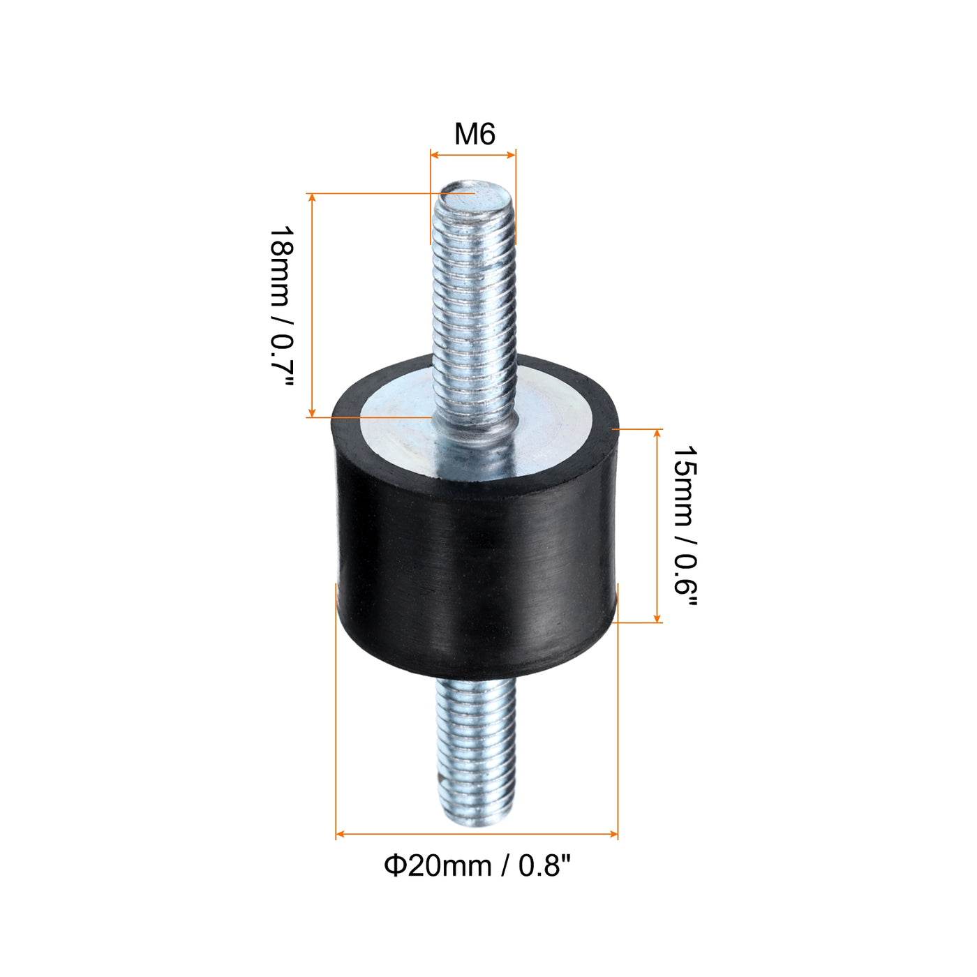 uxcell Uxcell 2pcs M6x18mm Thread Studs Rubber Shock 20x15mm Male 4pcs M6 Lock Nuts