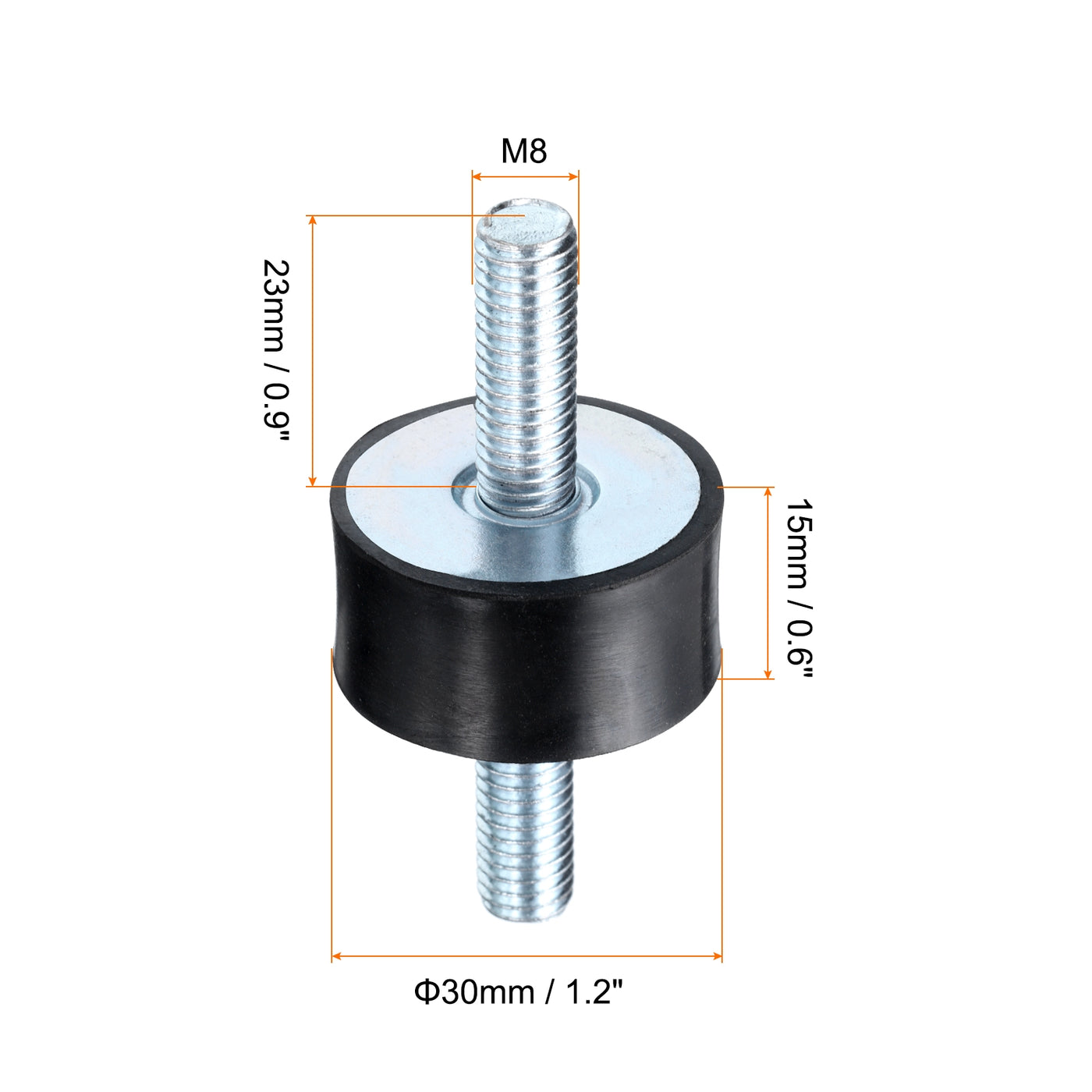 uxcell Uxcell 2pcs M8x23mm Thread Studs Rubber Shock 30x15mm Male 4pcs M8 Lock Nuts