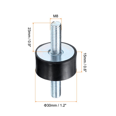 Harfington Uxcell 2pcs M8x23mm Thread Studs Rubber Shock 30x15mm Male 4pcs M8 Lock Nuts