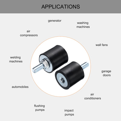 Harfington Uxcell 4pcs M8x23mm Thread Studs Rubber Shock 30x30mm Male Female 4pcs M8 Lock Nuts