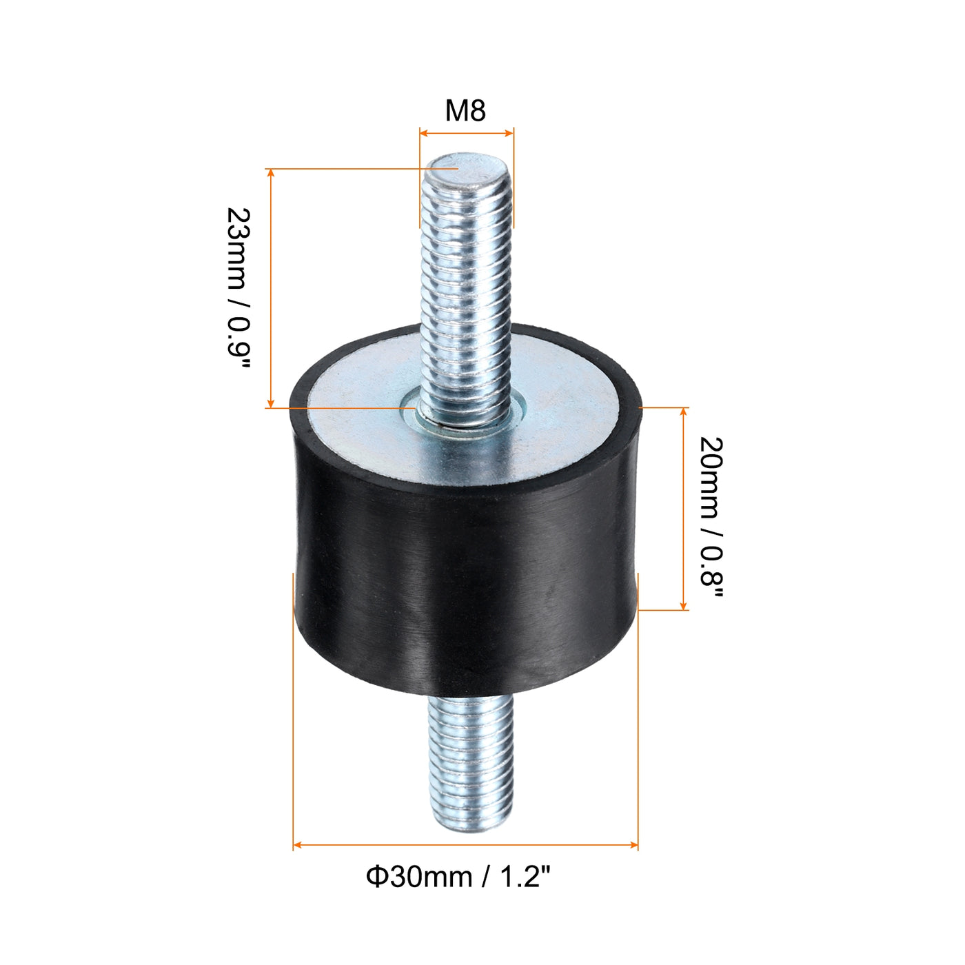 uxcell Uxcell 4pcs M8x23mm Thread Studs Rubber Shock 30x20mm Male 8pcs M8 Lock Nuts