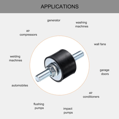 Harfington Uxcell 4pcs M8x23mm Thread Studs Rubber Shock 30x20mm Male 8pcs M8 Lock Nuts