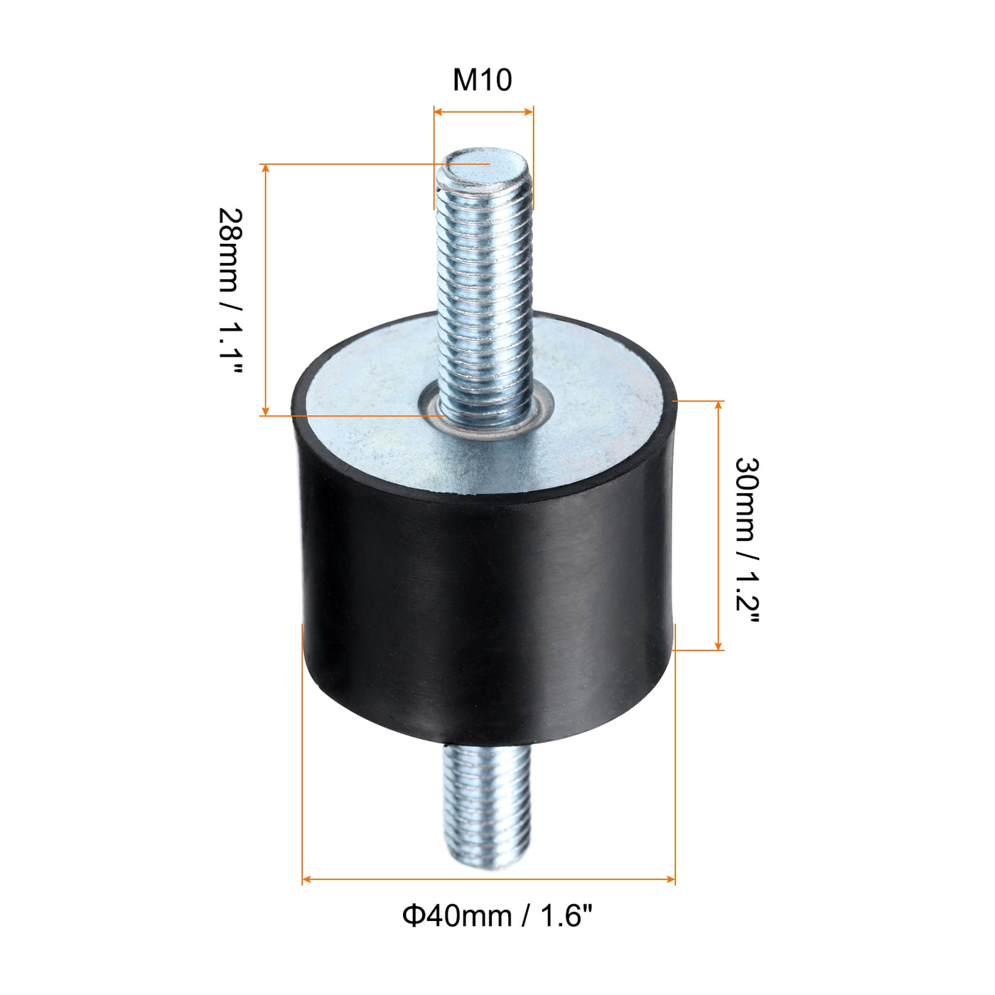 uxcell Uxcell 8pcs M10x28mm Thread Studs Rubber Shock 40x30mm Male 16pcs M10 Lock Nuts