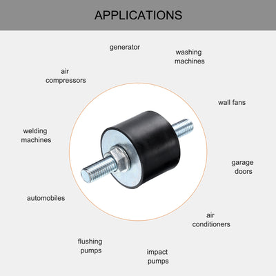 Harfington Uxcell 8pcs M10x28mm Thread Studs Rubber Shock 40x30mm Male 16pcs M10 Lock Nuts