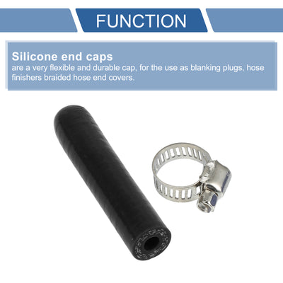 Harfington 1 Pcs 60mm Length 6mm/0.24" ID Black Car Silicone Rubber Hose End Cap with Clamp Silicone Reinforced Blanking Cap for Bypass Tube Universal