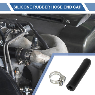 Harfington 1 Pcs 60mm Length 6mm/0.24" ID Black Car Silicone Rubber Hose End Cap with Clamp Silicone Reinforced Blanking Cap for Bypass Tube Universal