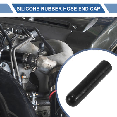 Harfington 1 Pcs 60mm Length 8mm/0.31" ID Black Car Silicone Rubber Hose End Cap with Clamp Silicone Reinforced Blanking Cap for Bypass Tube Universal
