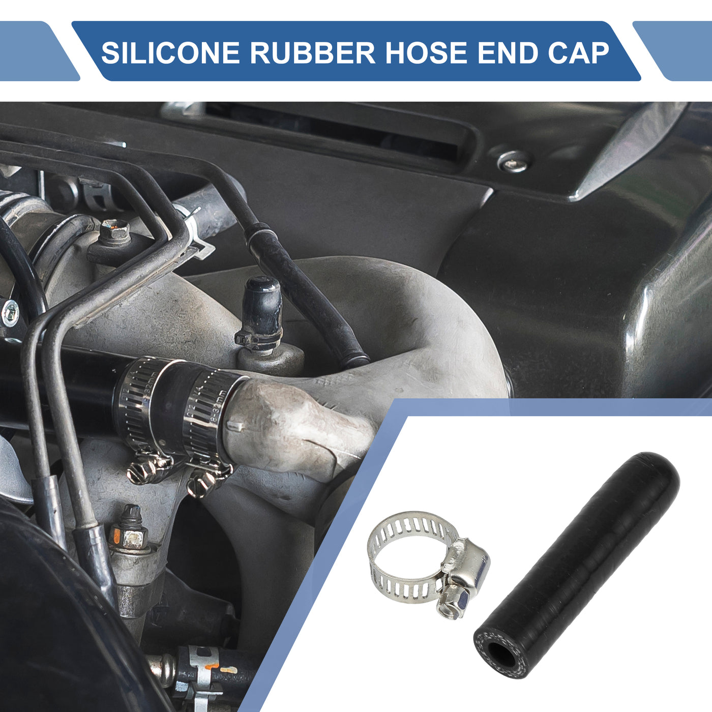 X AUTOHAUX 1 Pcs 60mm Length 8mm/0.31" ID Black Car Silicone Rubber Hose End Cap with Clamp Silicone Reinforced Blanking Cap for Bypass Tube Universal