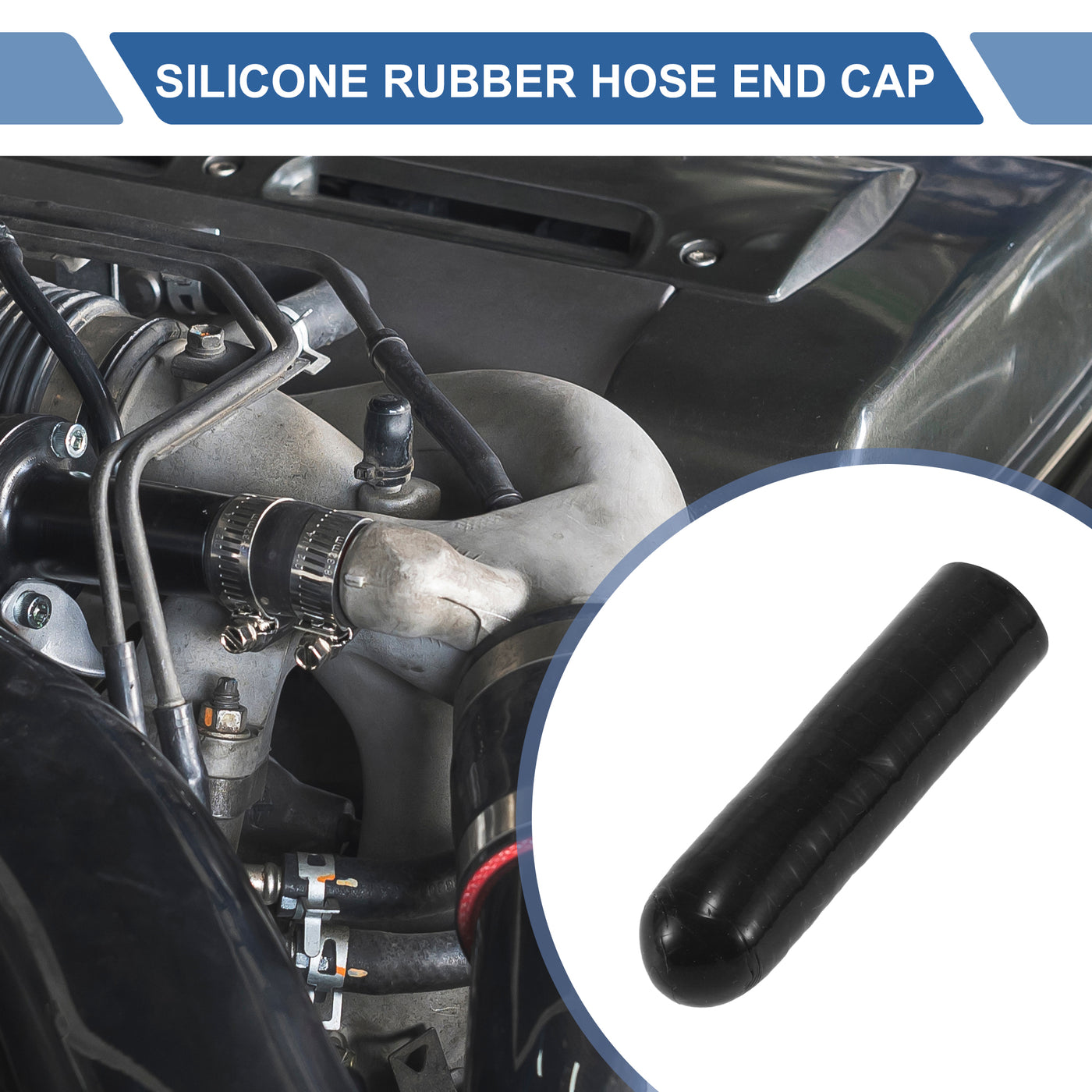 X AUTOHAUX 1 Pcs 60mm Length 10mm/0.39" ID Black Car Silicone Rubber Hose End Cap with Clamp Silicone Reinforced Blanking Cap for Bypass Tube Universal