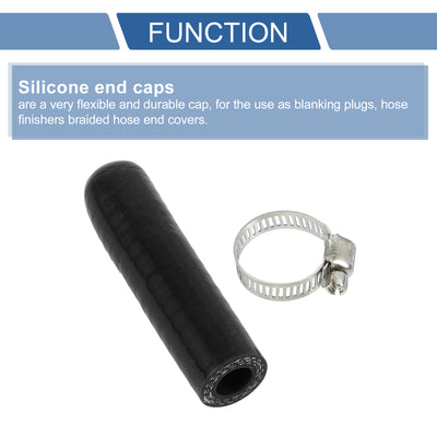 Harfington 1 Pcs 60mm Length 10mm/0.39" ID Black Car Silicone Rubber Hose End Cap with Clamp Silicone Reinforced Blanking Cap for Bypass Tube Universal