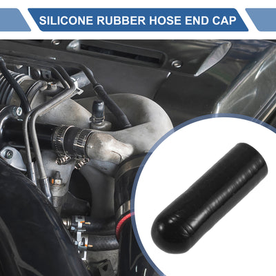 Harfington 1 Pcs 60mm Length 14mm/0.55" ID Black Car Silicone Rubber Hose End Cap with Clamp Silicone Reinforced Blanking Cap for Bypass Tube Universal