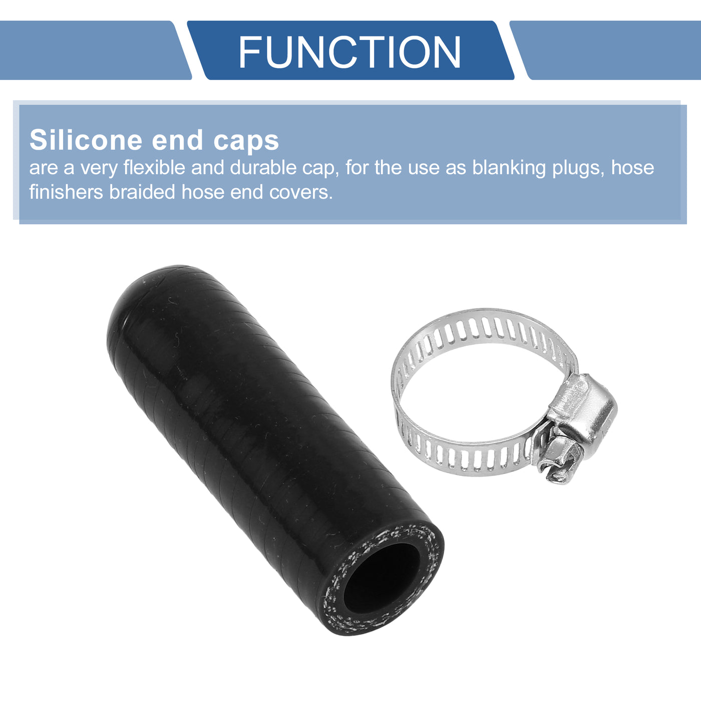 X AUTOHAUX 1 Pcs 60mm Length 14mm/0.55" ID Black Car Silicone Rubber Hose End Cap with Clamp Silicone Reinforced Blanking Cap for Bypass Tube Universal