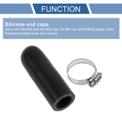 Harfington 1 Pcs 60mm Length 16mm/0.63" ID Black Car Silicone Rubber Hose End Cap with Clamp Silicone Reinforced Blanking Cap for Bypass Tube Universal