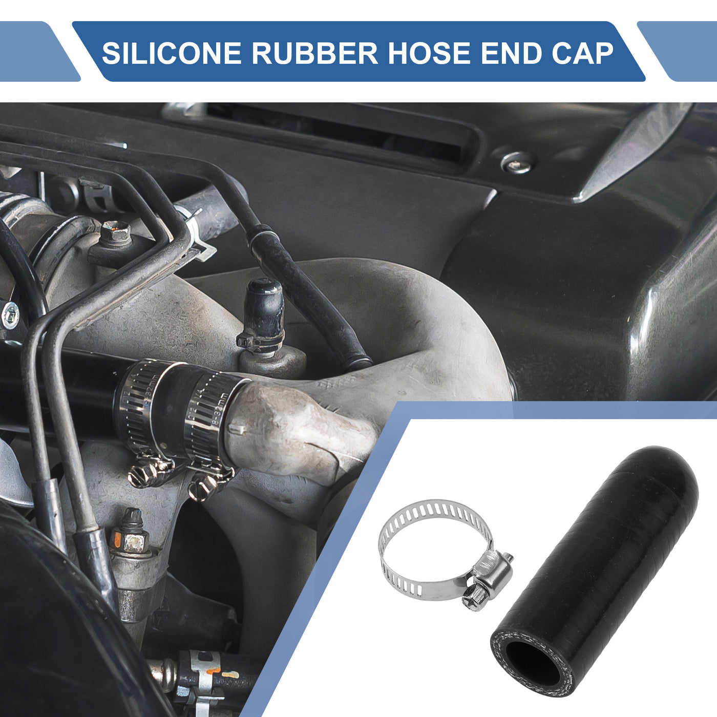 X AUTOHAUX 1 Pcs 60mm Length 16mm/0.63" ID Black Car Silicone Rubber Hose End Cap with Clamp Silicone Reinforced Blanking Cap for Bypass Tube Universal