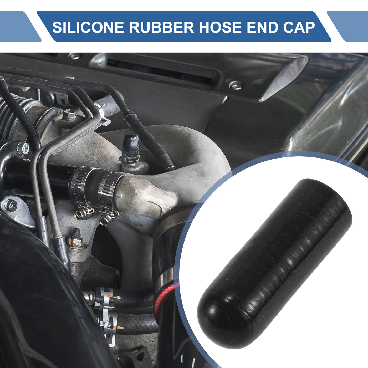 X AUTOHAUX 1 Pcs 60mm Length 18mm/0.71" ID Black Car Silicone Rubber Hose End Cap with Clamp Silicone Reinforced Blanking Cap for Bypass Tube Universal
