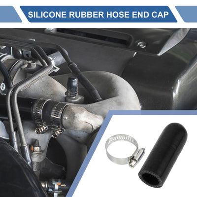 Harfington 1 Pcs 60mm Length 20mm/0.79" ID Black Car Silicone Rubber Hose End Cap with Clamp Silicone Reinforced Blanking Cap for Bypass Tube Universal