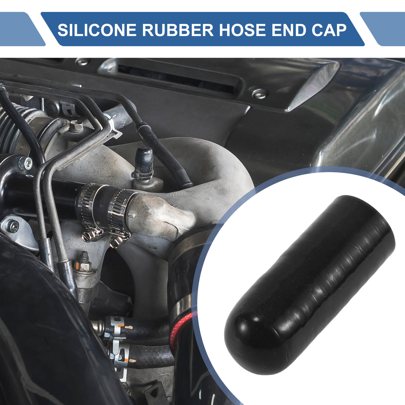 X AUTOHAUX 1 Pcs 60mm Length 22mm/0.87" ID Black Car Silicone Rubber Hose End Cap with Clamp Silicone Reinforced Blanking Cap for Bypass Tube Universal