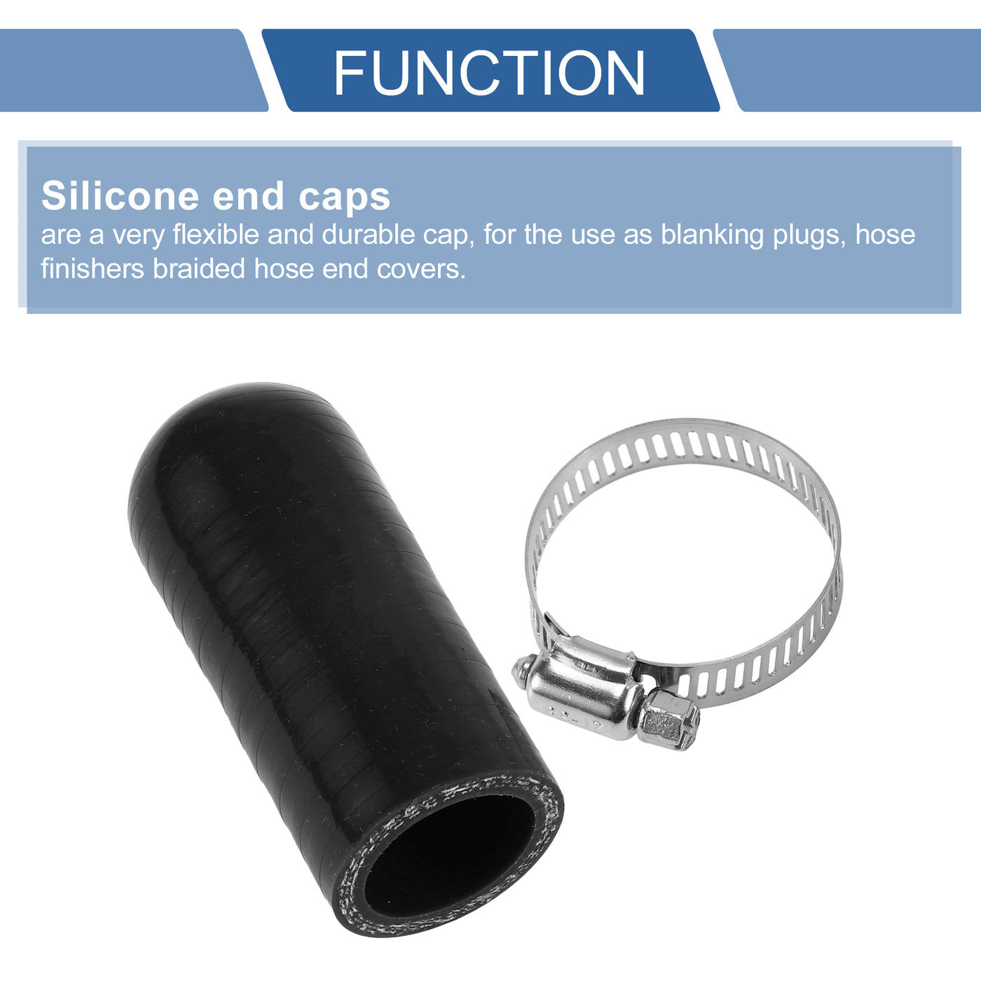 X AUTOHAUX 1 Pcs 60mm Length 25mm/0.98" ID Black Car Silicone Rubber Hose End Cap with Clamp Silicone Reinforced Blanking Cap for Bypass Tube Universal