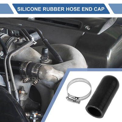 Harfington 1 Pcs 60mm Length 25mm/0.98" ID Black Car Silicone Rubber Hose End Cap with Clamp Silicone Reinforced Blanking Cap for Bypass Tube Universal
