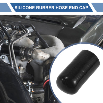 Harfington 1 Pcs 60mm Length 28mm/1.10" ID Black Car Silicone Rubber Hose End Cap with Clamp Silicone Reinforced Blanking Cap for Bypass Tube Universal