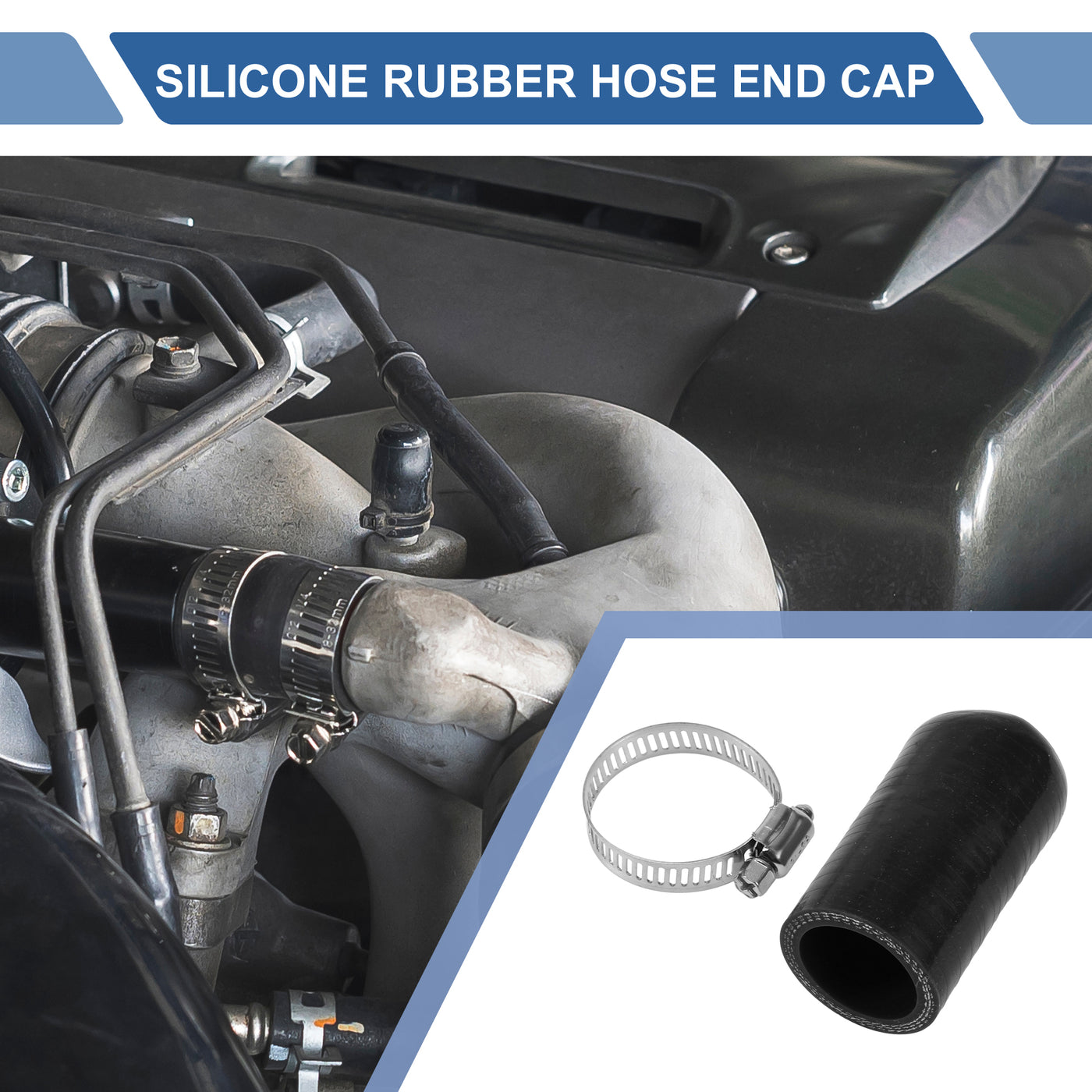 X AUTOHAUX 1 Pcs 60mm Length 28mm/1.10" ID Black Car Silicone Rubber Hose End Cap with Clamp Silicone Reinforced Blanking Cap for Bypass Tube Universal