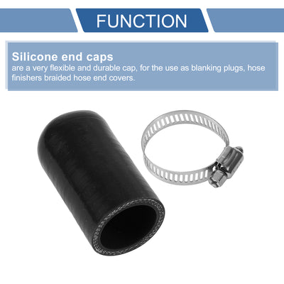 Harfington 1 Pcs 60mm Length 30mm/1.18" ID Black Car Silicone Rubber Hose End Cap with Clamp Silicone Reinforced Blanking Cap for Bypass Tube Universal