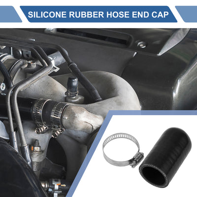 Harfington 1 Pcs 60mm Length 32mm/1.26" ID Black Car Silicone Rubber Hose End Cap with Clamp Silicone Reinforced Blanking Cap for Bypass Tube Universal