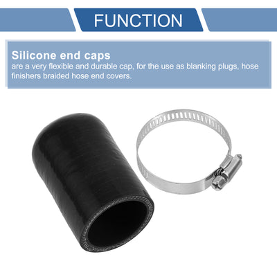 Harfington 1 Pcs 60mm Length 38mm/1.50" ID Black Car Silicone Rubber Hose End Cap with Clamp Silicone Reinforced Blanking Cap for Bypass Tube Universal