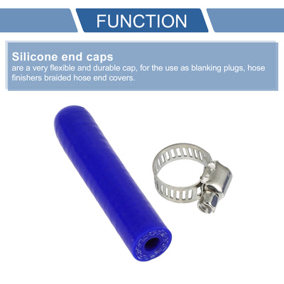 Harfington 1 Pcs 60mm Length 6mm/0.24" ID Blue Car Silicone Rubber Hose End Cap with Clamp Silicone Reinforced Blanking Cap for Bypass Tube Universal