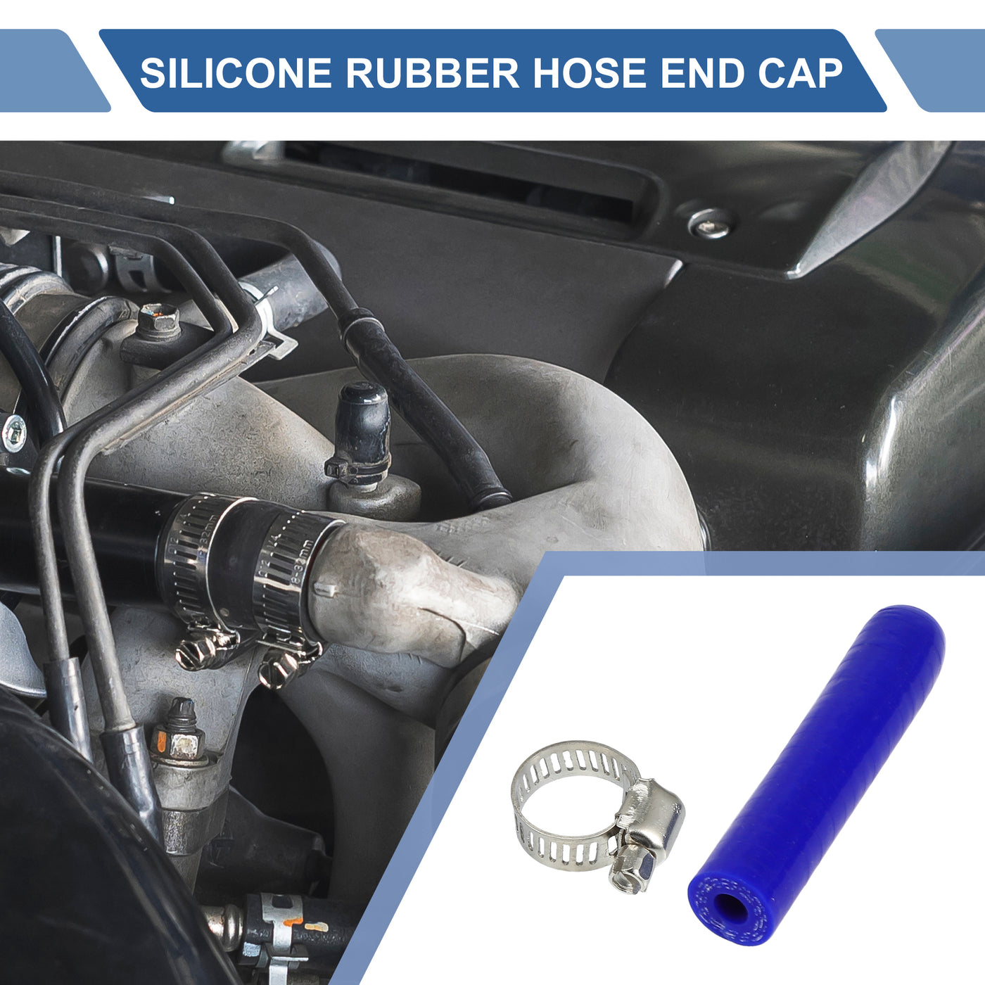 X AUTOHAUX 1 Pcs 60mm Length 6mm/0.24" ID Blue Car Silicone Rubber Hose End Cap with Clamp Silicone Reinforced Blanking Cap for Bypass Tube Universal