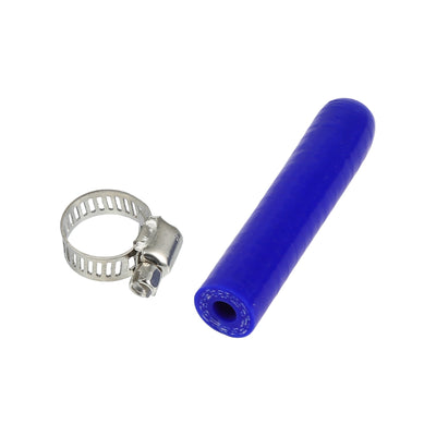Harfington 1 Pcs 60mm Length 6mm/0.24" ID Blue Car Silicone Rubber Hose End Cap with Clamp Silicone Reinforced Blanking Cap for Bypass Tube Universal
