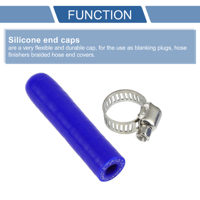 Harfington 1 Pcs 60mm Length 8mm/0.31" ID Blue Car Silicone Rubber Hose End Cap with Clamp Silicone Reinforced Blanking Cap for Bypass Tube Universal