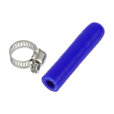 Harfington 1 Pcs 60mm Length 8mm/0.31" ID Blue Car Silicone Rubber Hose End Cap with Clamp Silicone Reinforced Blanking Cap for Bypass Tube Universal