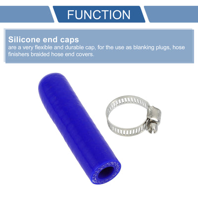 Harfington 1 Pcs 60mm Length 10mm/0.39" ID Blue Car Silicone Rubber Hose End Cap with Clamp Silicone Reinforced Blanking Cap for Bypass Tube Universal