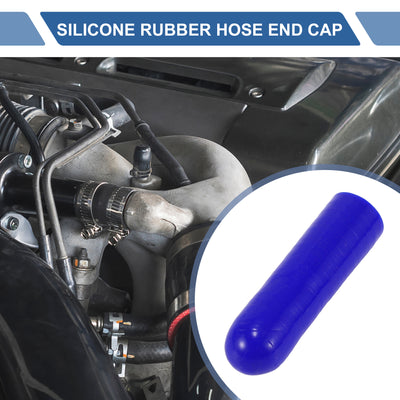 Harfington 1 Pcs 60mm Length 12mm/0.47" ID Blue Car Silicone Rubber Hose End Cap with Clamp Silicone Reinforced Blanking Cap for Bypass Tube Universal