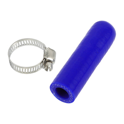Harfington 1 Pcs 60mm Length 12mm/0.47" ID Blue Car Silicone Rubber Hose End Cap with Clamp Silicone Reinforced Blanking Cap for Bypass Tube Universal