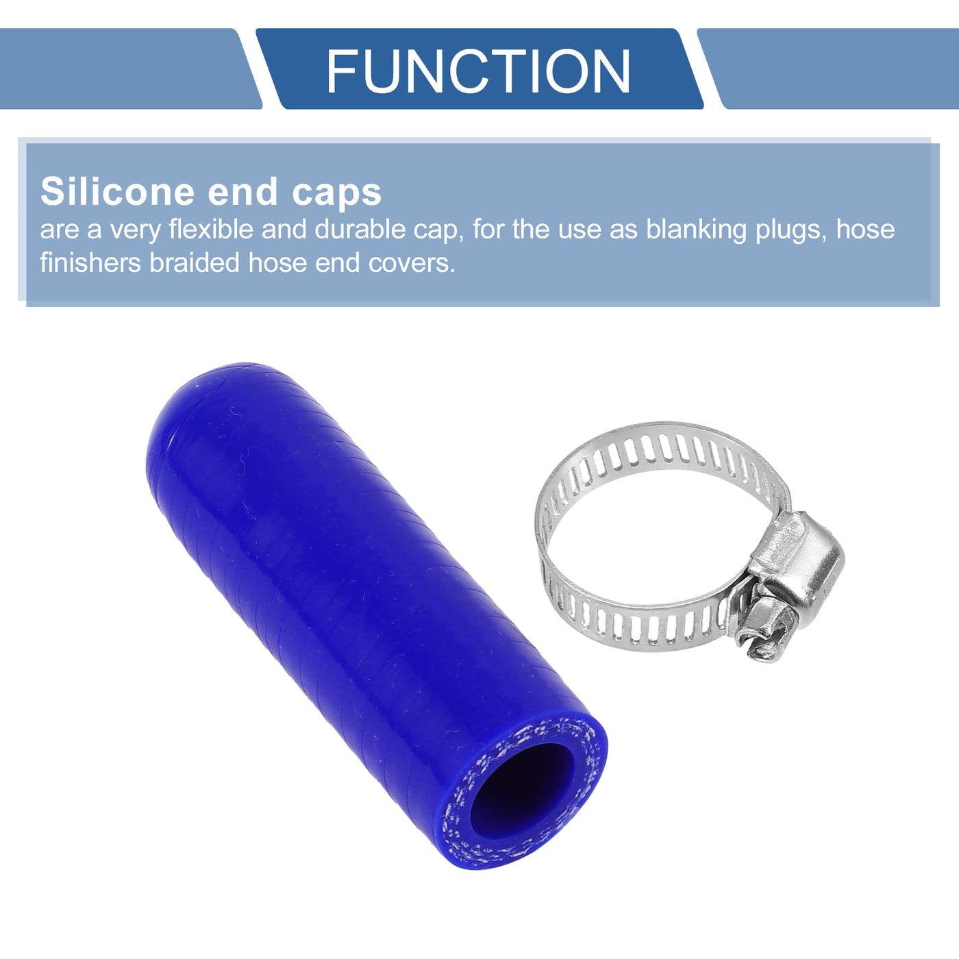 X AUTOHAUX 1 Pcs 60mm Length 14mm/0.55" ID Blue Car Silicone Rubber Hose End Cap with Clamp Silicone Reinforced Blanking Cap for Bypass Tube Universal