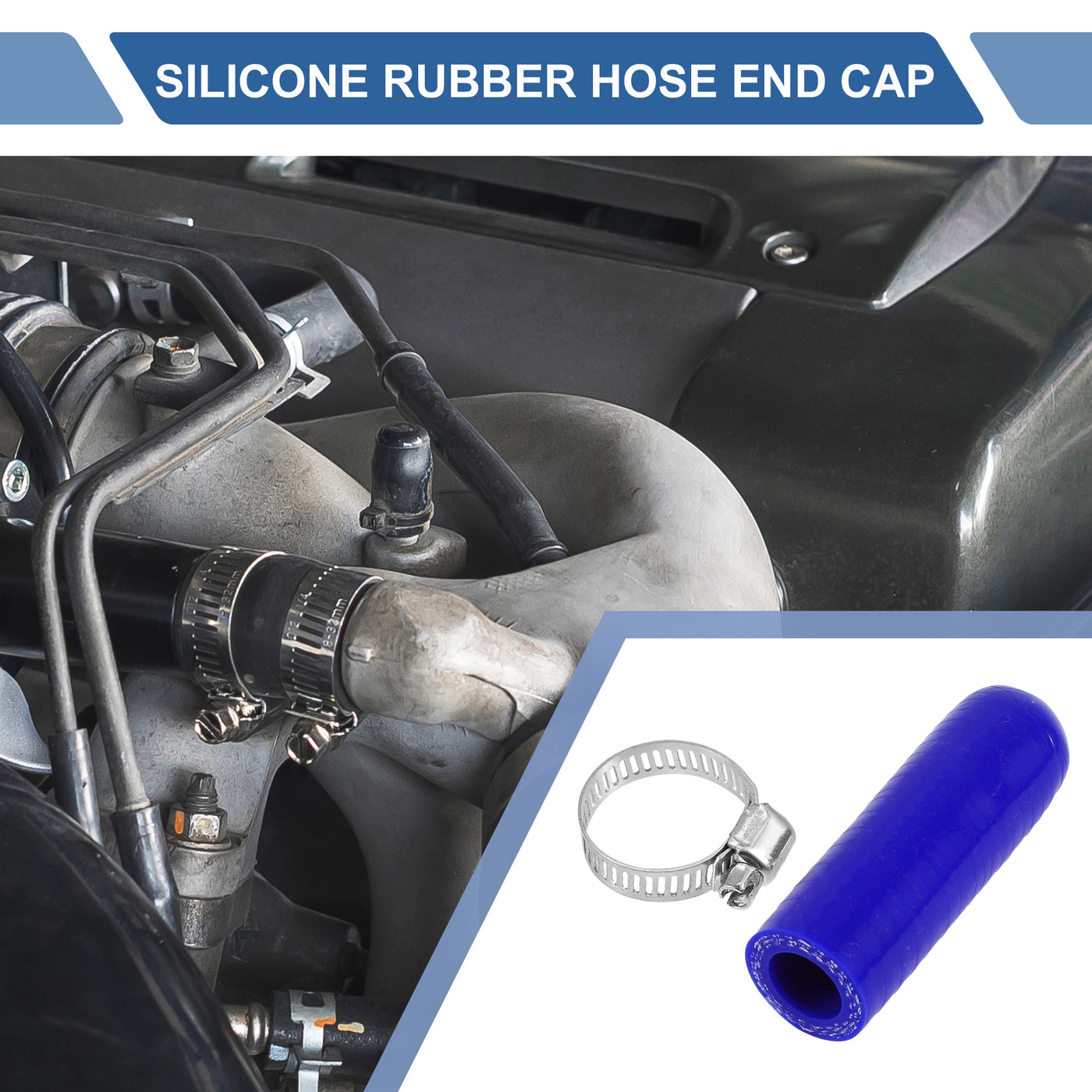 X AUTOHAUX 1 Pcs 60mm Length 14mm/0.55" ID Blue Car Silicone Rubber Hose End Cap with Clamp Silicone Reinforced Blanking Cap for Bypass Tube Universal