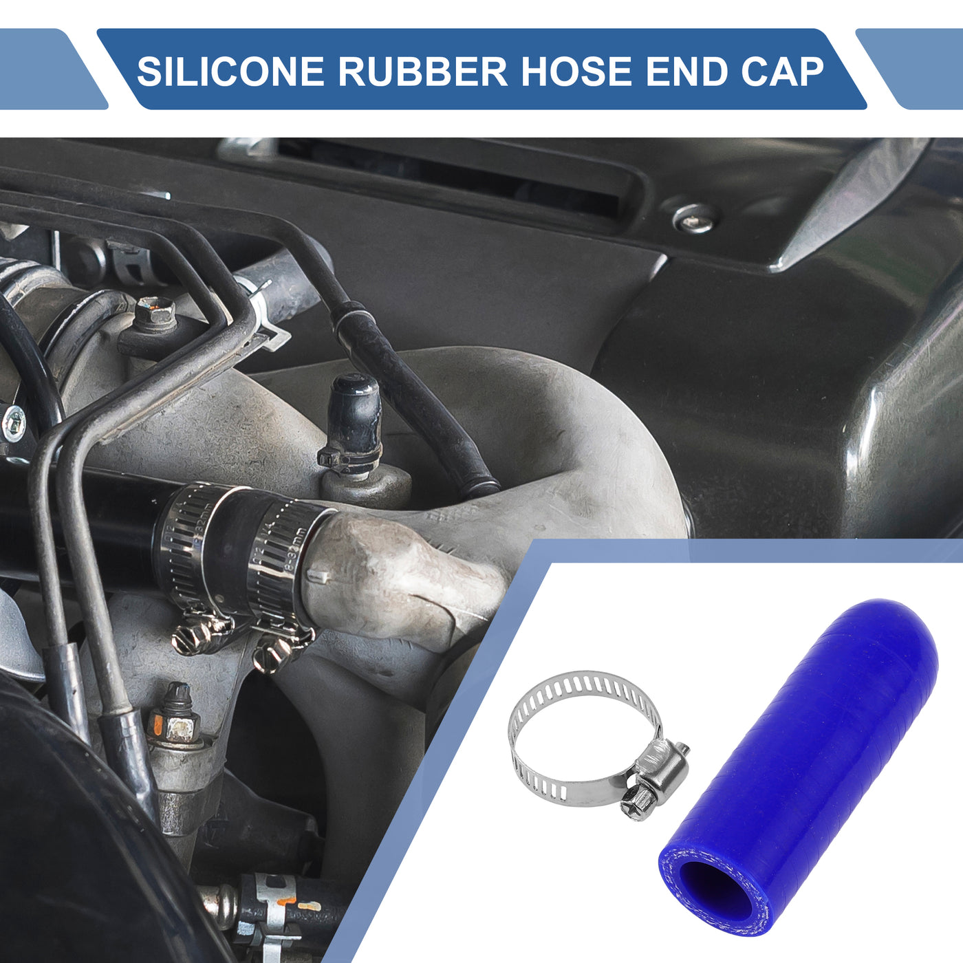 X AUTOHAUX 1 Pcs 60mm Length 16mm/0.63" ID Blue Car Silicone Rubber Hose End Cap with Clamp Silicone Reinforced Blanking Cap for Bypass Tube Universal