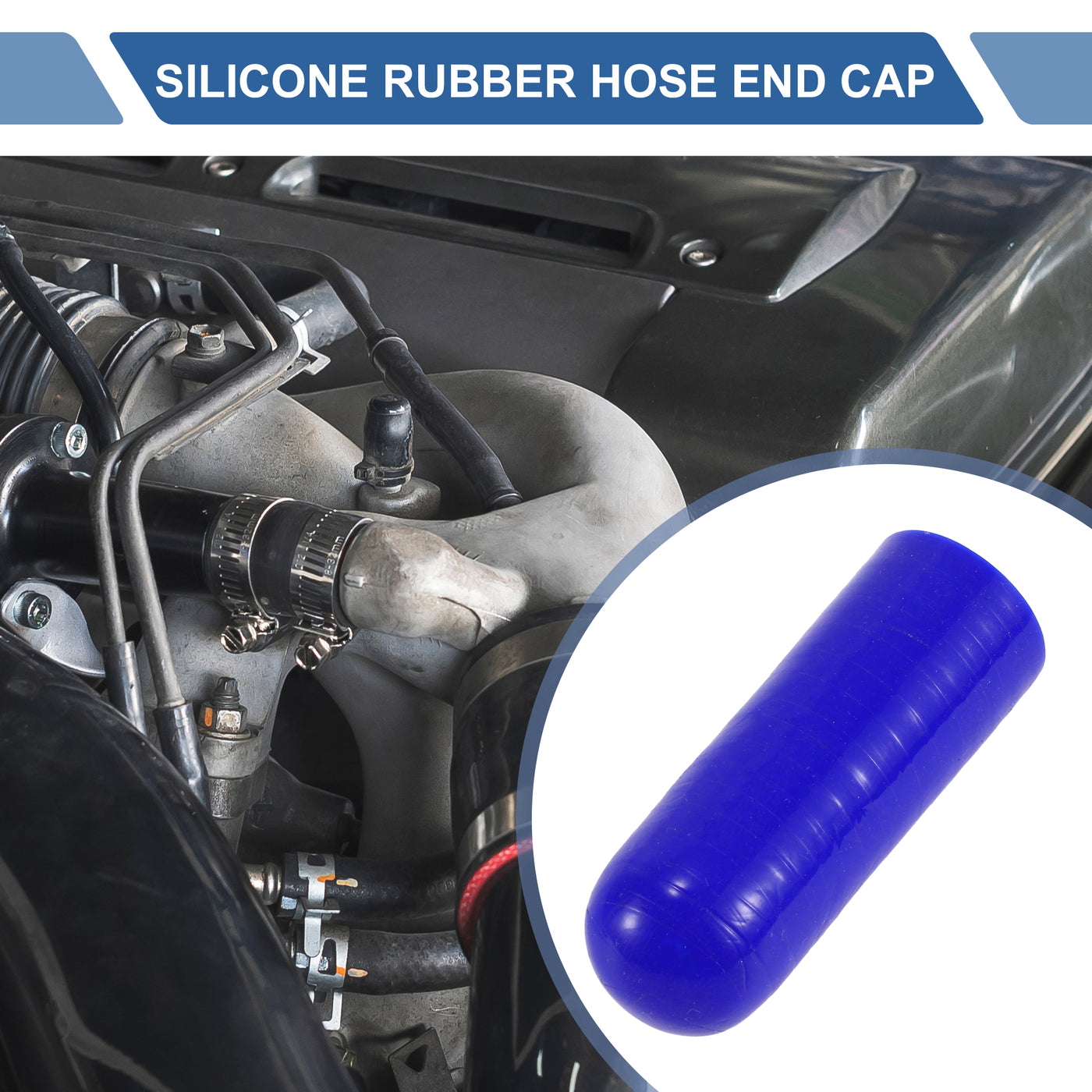 X AUTOHAUX 1 Pcs 60mm Length 18mm/0.71" ID Blue Car Silicone Rubber Hose End Cap with Clamp Silicone Reinforced Blanking Cap for Bypass Tube Universal