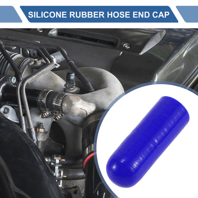 Harfington 1 Pcs 60mm Length 18mm/0.71" ID Blue Car Silicone Rubber Hose End Cap with Clamp Silicone Reinforced Blanking Cap for Bypass Tube Universal