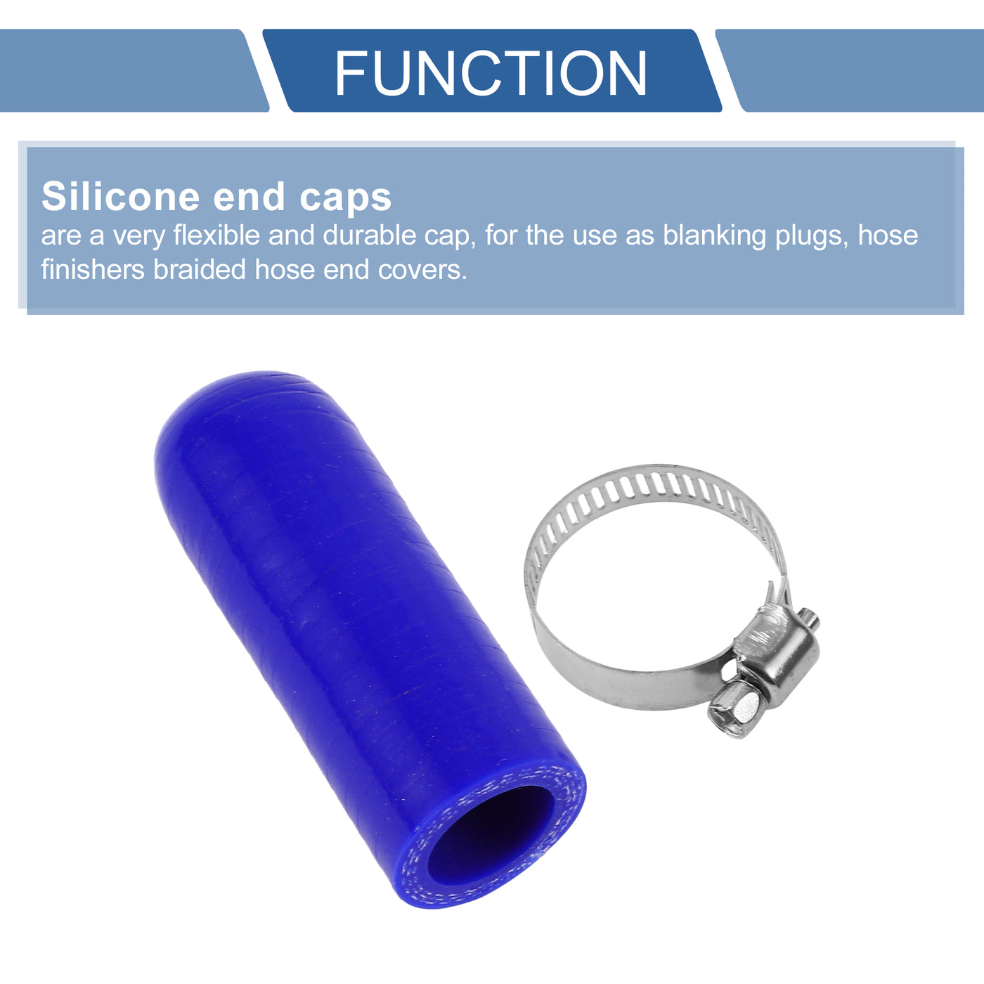 X AUTOHAUX 1 Pcs 60mm Length 18mm/0.71" ID Blue Car Silicone Rubber Hose End Cap with Clamp Silicone Reinforced Blanking Cap for Bypass Tube Universal