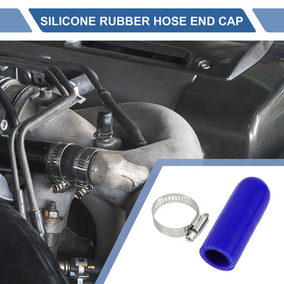 Harfington 1 Pcs 60mm Length 20mm/0.79" ID Blue Car Silicone Rubber Hose End Cap with Clamp Silicone Reinforced Blanking Cap for Bypass Tube Universal