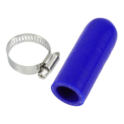 Harfington 1 Pcs 60mm Length 20mm/0.79" ID Blue Car Silicone Rubber Hose End Cap with Clamp Silicone Reinforced Blanking Cap for Bypass Tube Universal