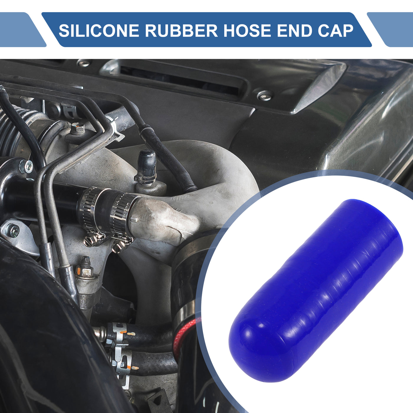 X AUTOHAUX 1 Pcs 60mm Length 22mm/0.87" ID Blue Car Silicone Rubber Hose End Cap with Clamp Silicone Reinforced Blanking Cap for Bypass Tube Universal