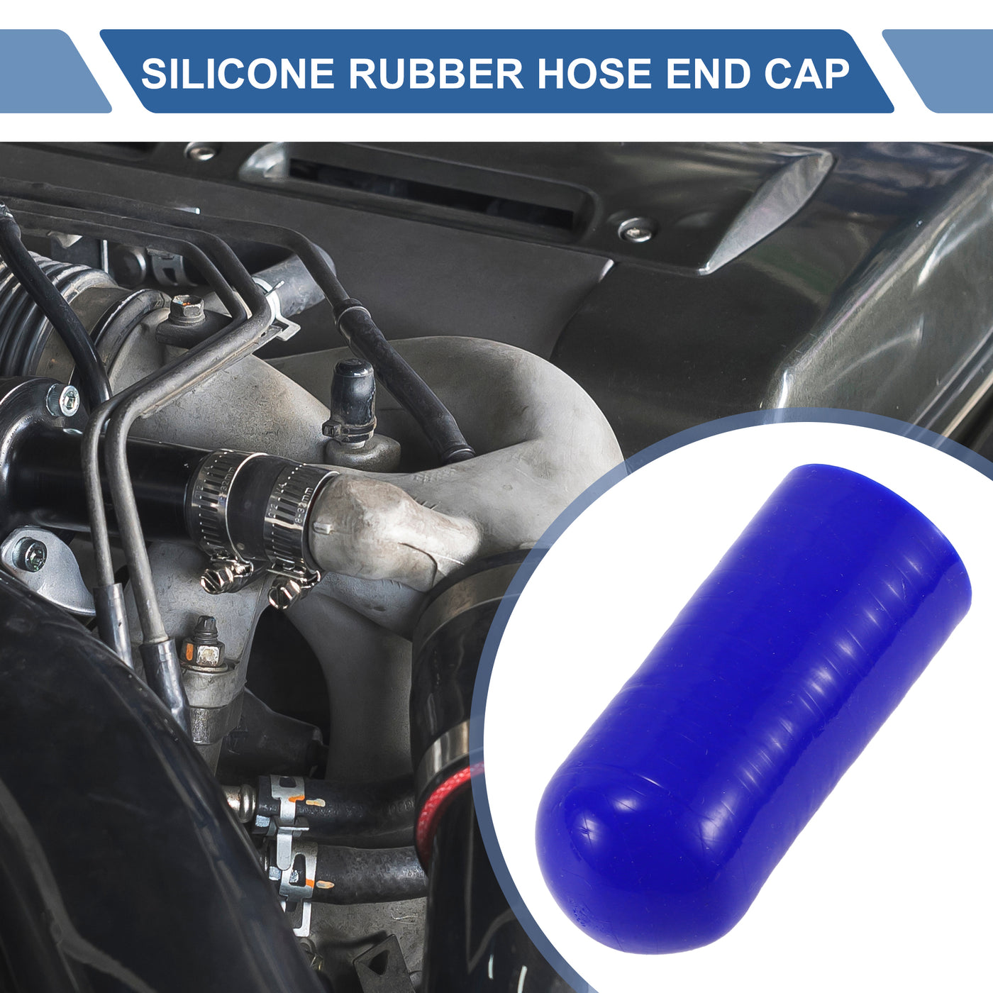 X AUTOHAUX 1 Pcs 60mm Length 25mm/0.98" ID Blue Car Silicone Rubber Hose End Cap with Clamp Silicone Reinforced Blanking Cap for Bypass Tube Universal