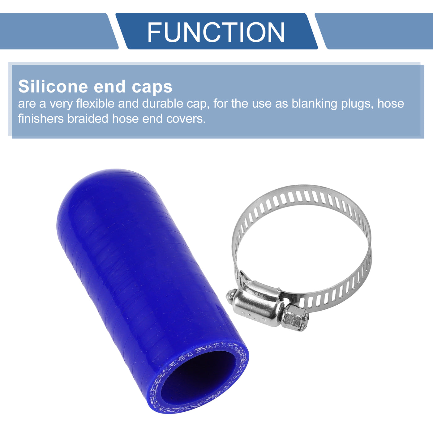 X AUTOHAUX 1 Pcs 60mm Length 25mm/0.98" ID Blue Car Silicone Rubber Hose End Cap with Clamp Silicone Reinforced Blanking Cap for Bypass Tube Universal