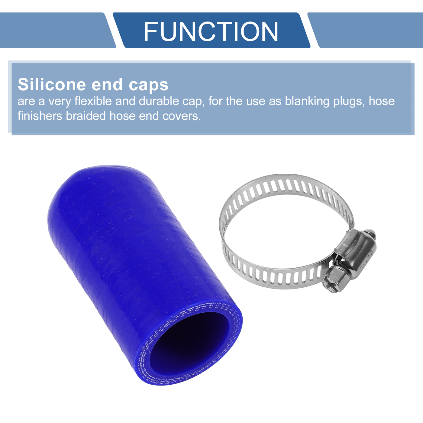 X AUTOHAUX 1 Pcs 60mm Length 28mm/1.10" ID Blue Car Silicone Rubber Hose End Cap with Clamp Silicone Reinforced Blanking Cap for Bypass Tube Universal