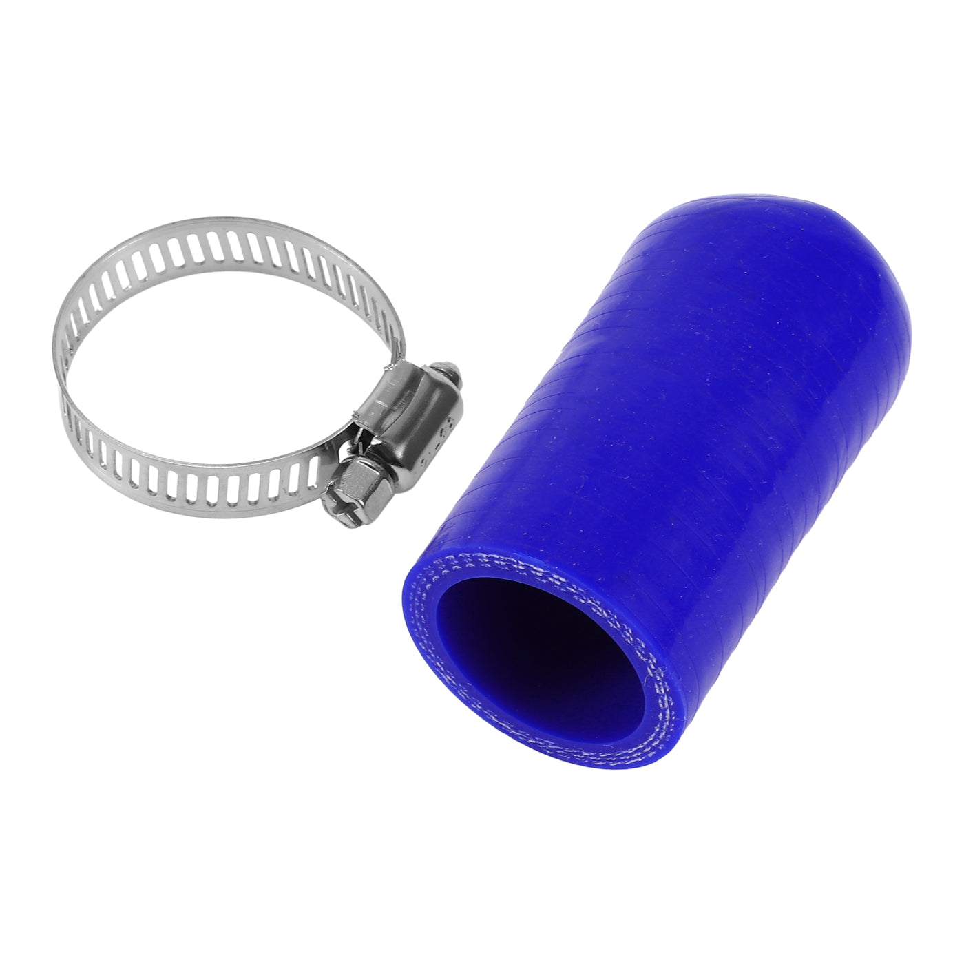 X AUTOHAUX 1 Pcs 60mm Length 28mm/1.10" ID Blue Car Silicone Rubber Hose End Cap with Clamp Silicone Reinforced Blanking Cap for Bypass Tube Universal